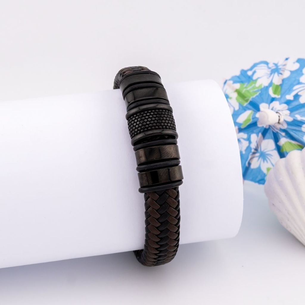 Pulsera para caballero de cuero acero inoxidable