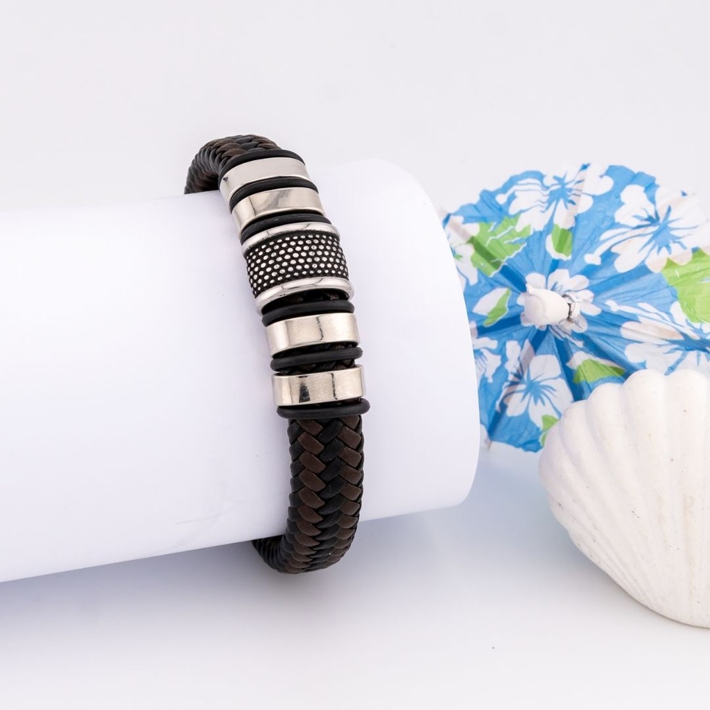 Pulsera para caballero de cuero acero inoxidable