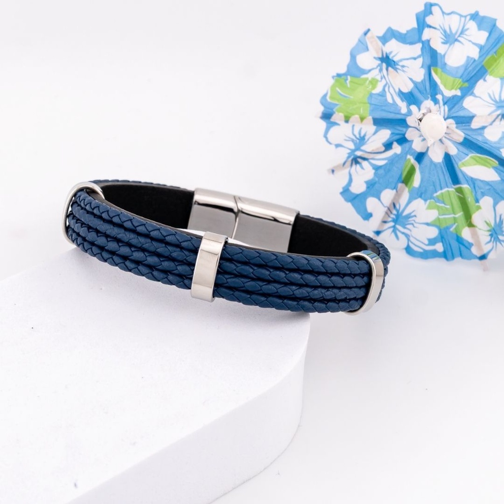 Pulsera para caballero de cuero acero inoxidable