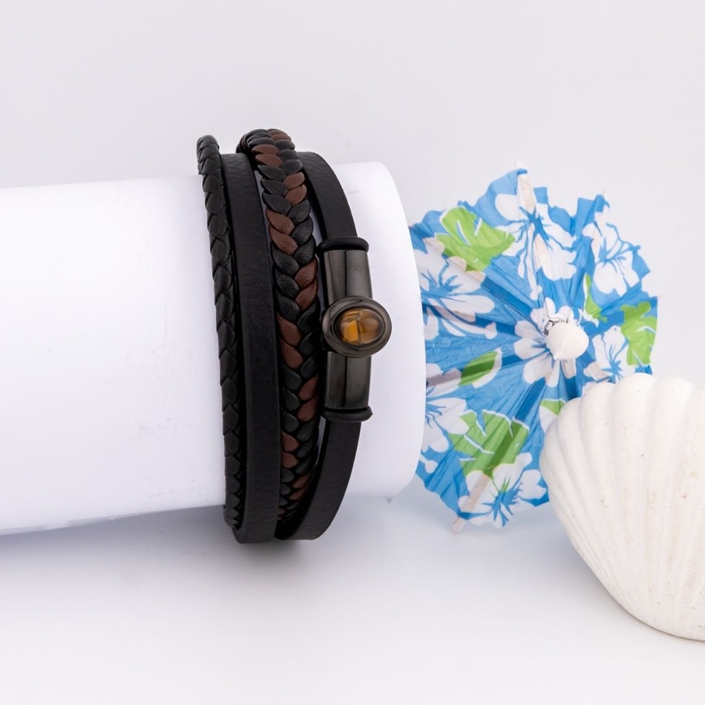 Pulsera para caballero de cuero acero inoxidable