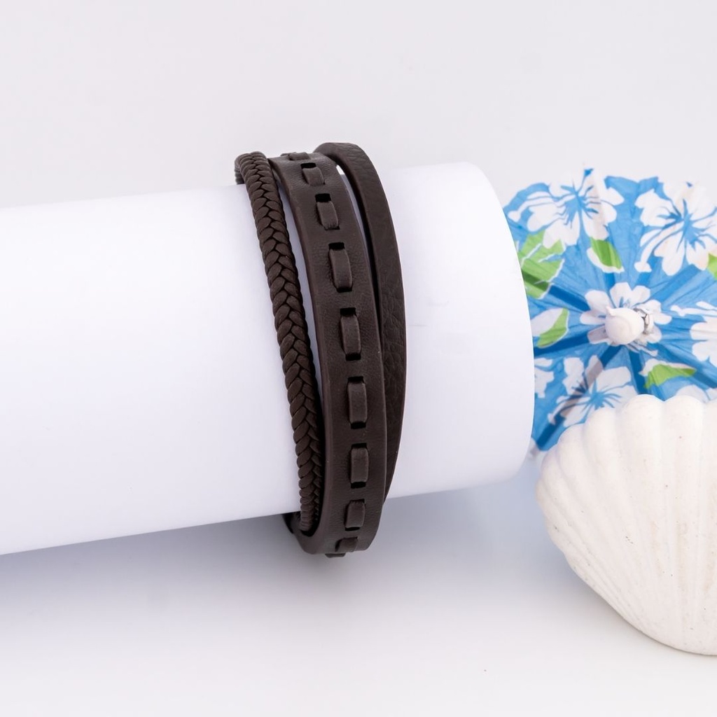 Pulsera para caballero de cuero acero inoxidable