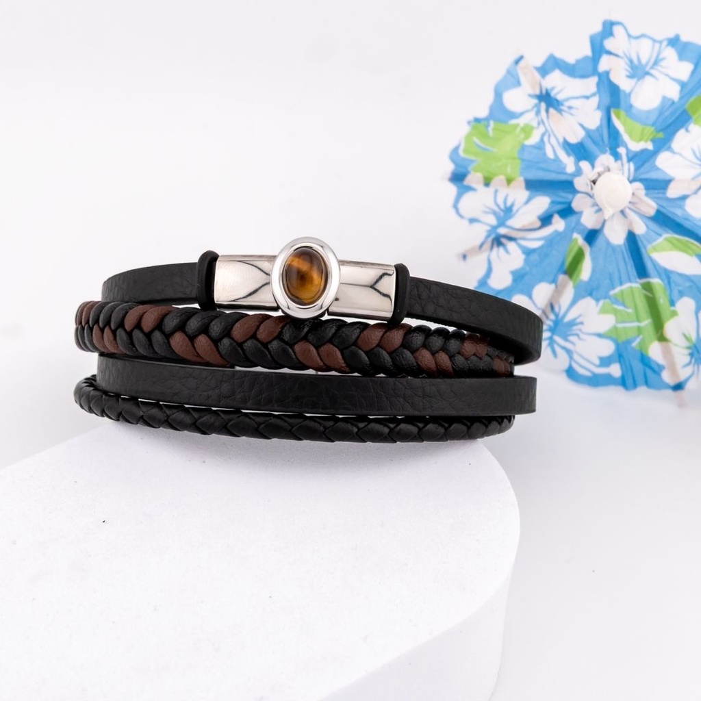 Pulsera para caballero de cuero acero inoxidable