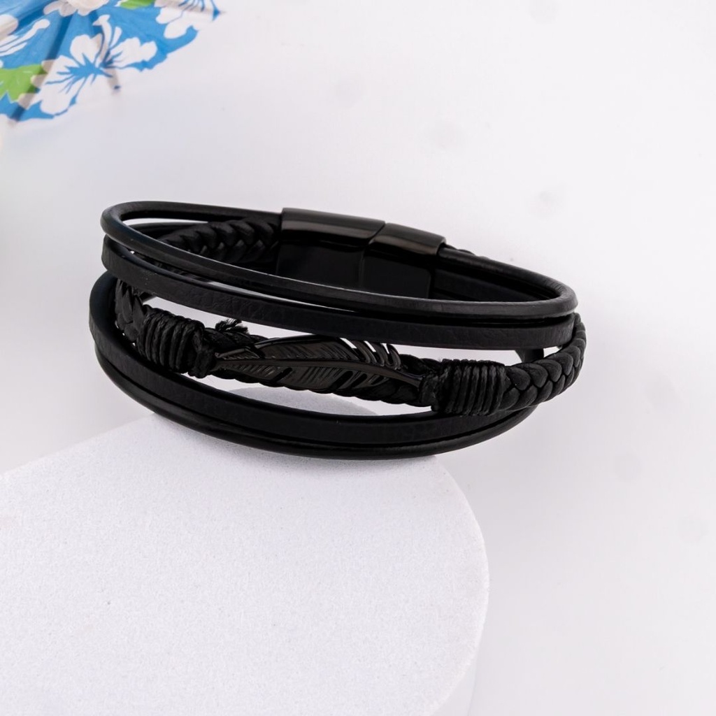 Pulsera para caballero de cuero y acero inoxidable 316L