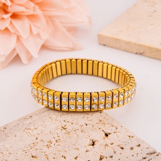 Pulsera elastica con zirconias en acero inoxidable