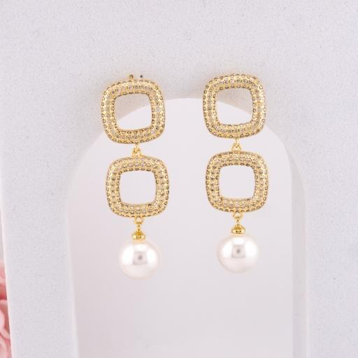 Aretes colgantes con zirconias baño 18k