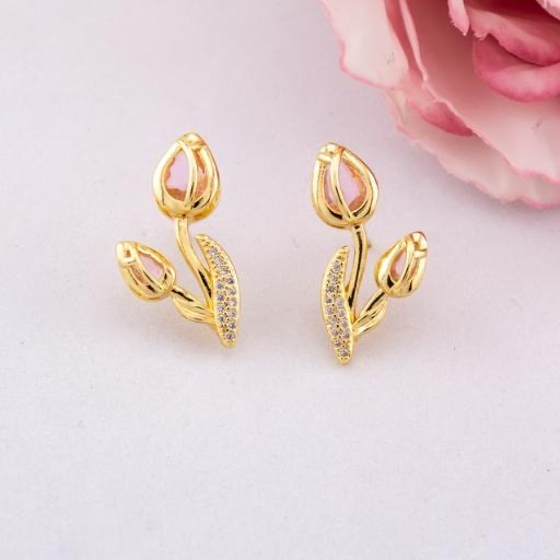 Aretes stud de tulipan con zirconias baño 18k AB