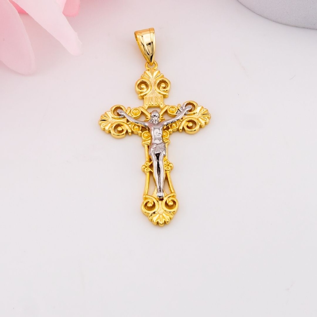Dije de cruz doble tono baño 18k