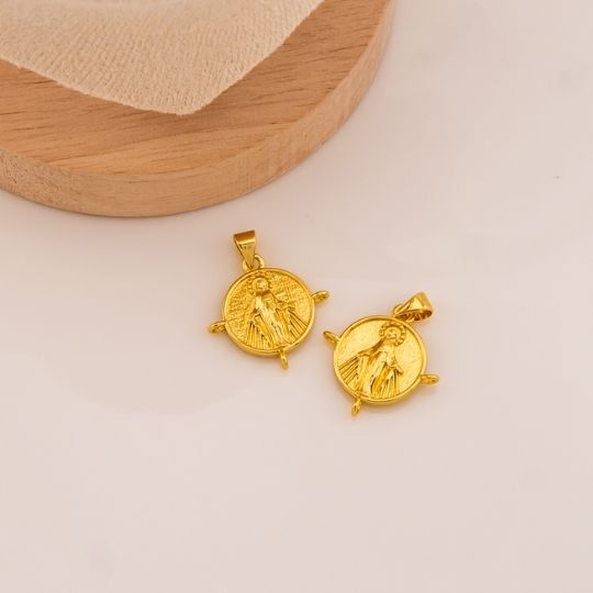 Dije medalla religiosa para bordar baño 18k