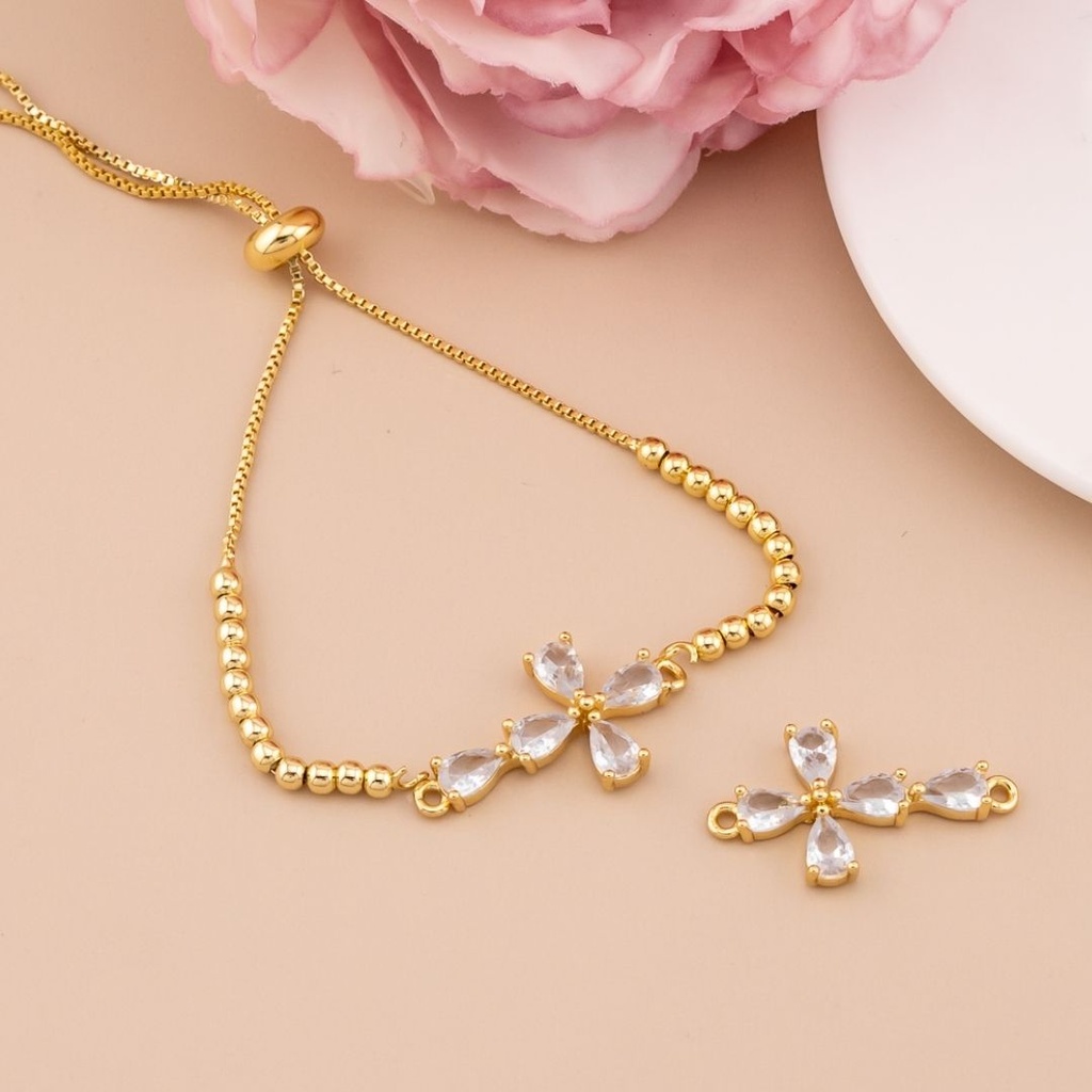 Enlace de cruz con zirconias baño 18k