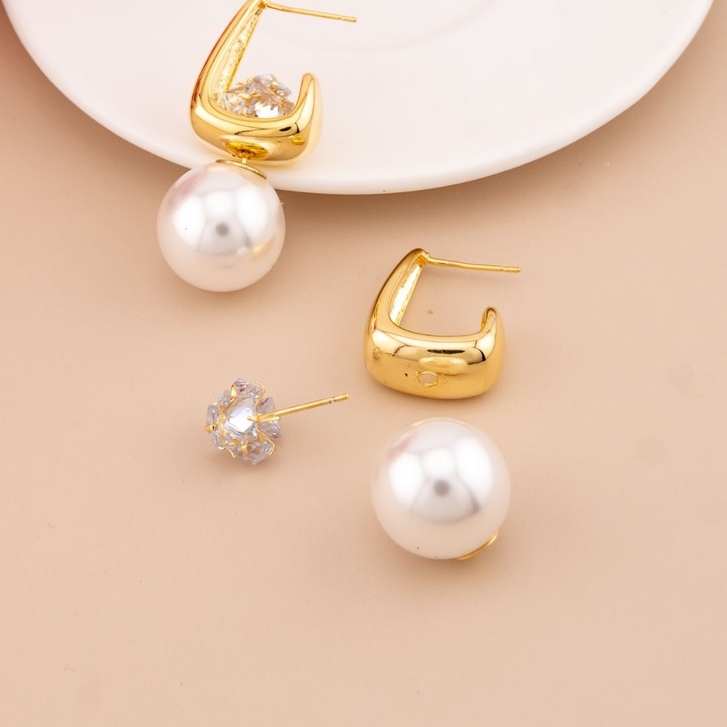 Aretes triple uso con perla y zirconias baño 18k