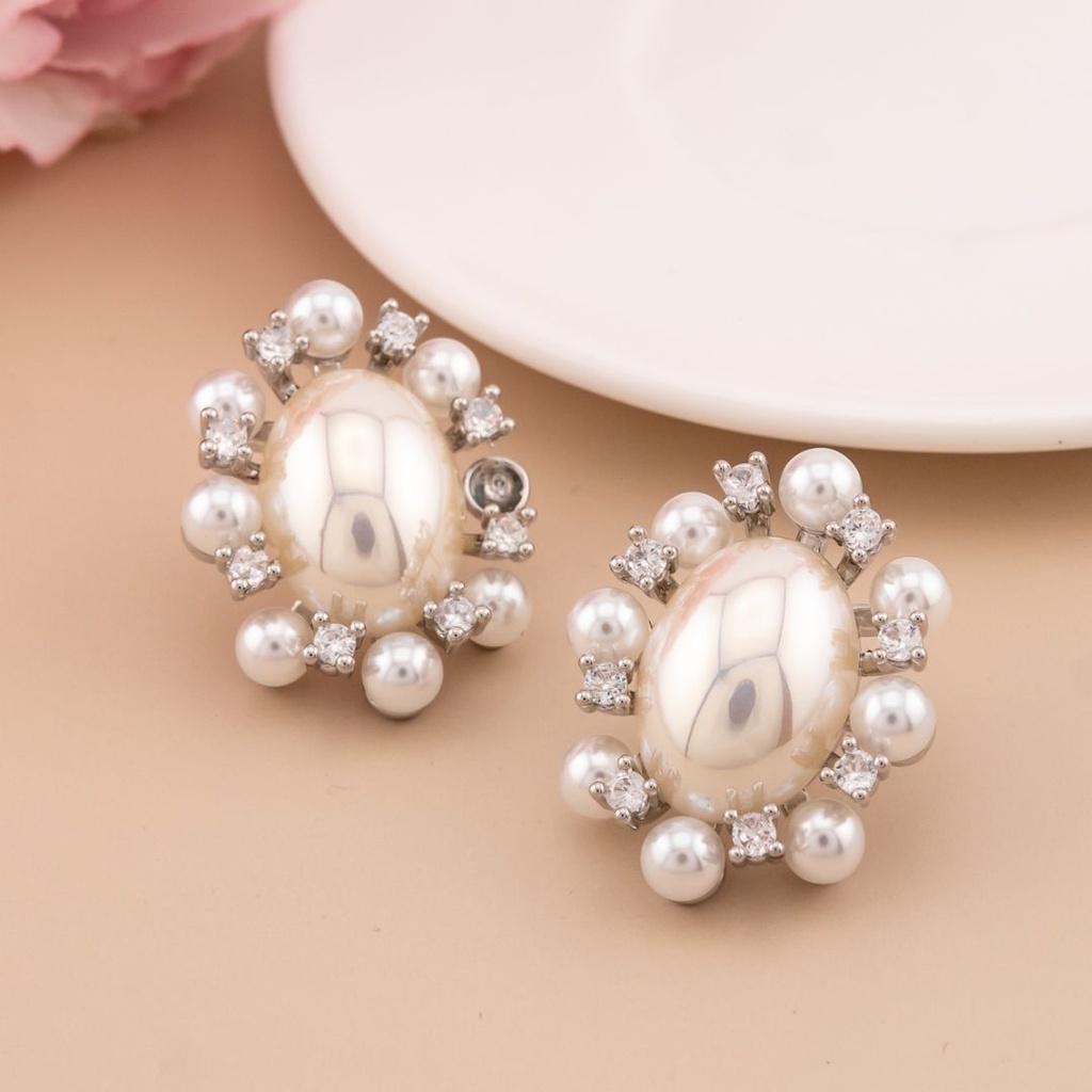 Aretes de perlas con zirconias baño 18k