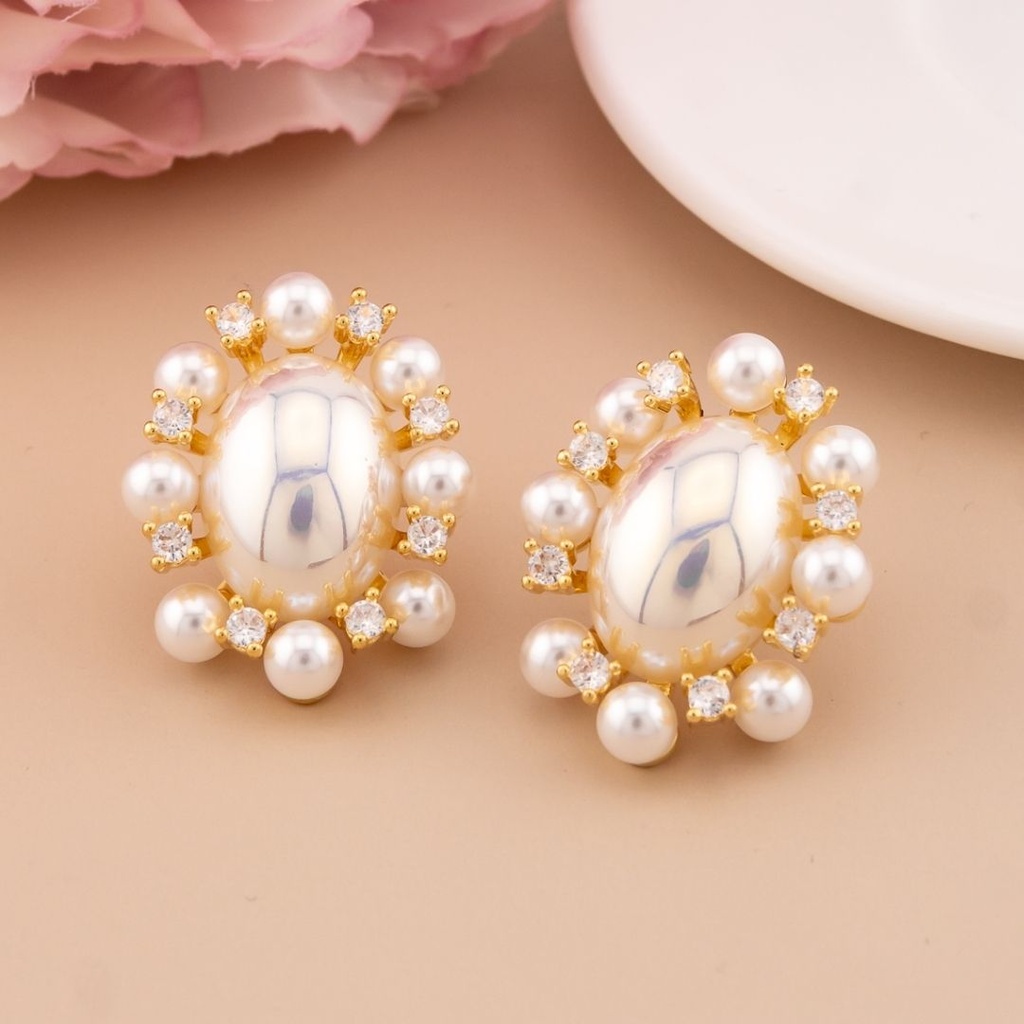 Aretes de perlas con zirconias baño 18k