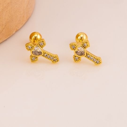 Piercing de cruz con zirconias baño 18k