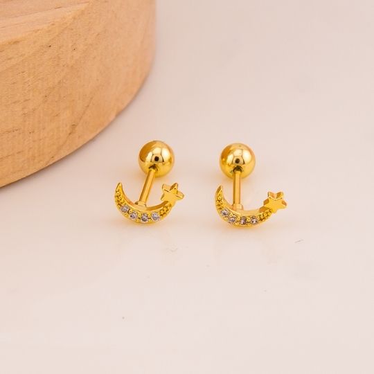 Piercing de luna con zirconias baño 18k