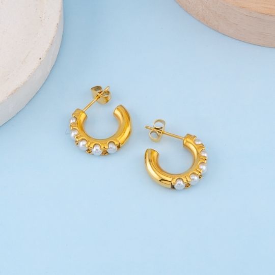 Argollas con perlas en acero inoxidable