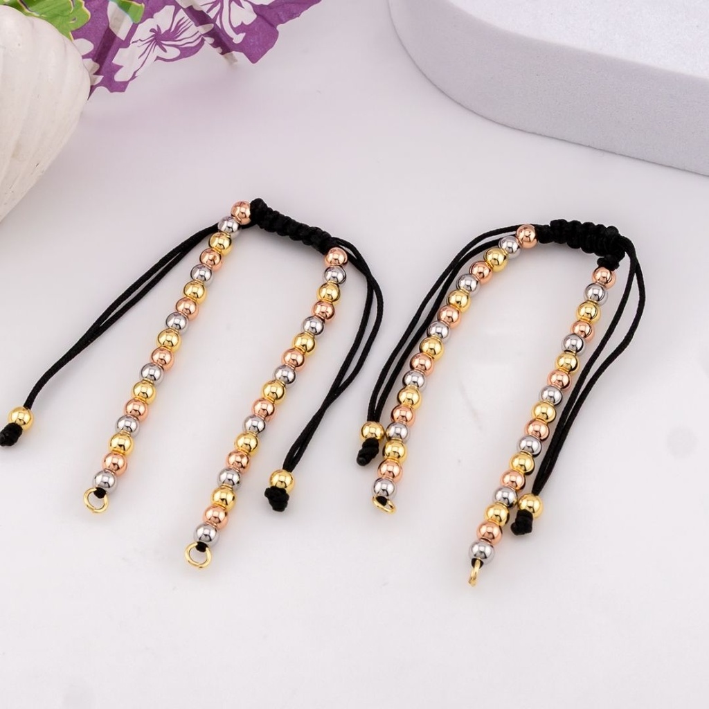 Pulsera ajustable con balines baño 18k negra