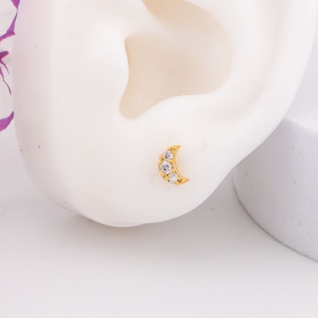 Piercings de luna con zirconias baño 18k