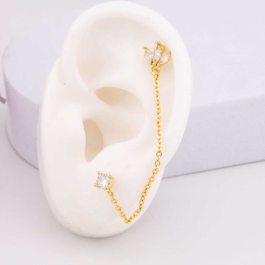 Piercings doble con zirconias baño 18k