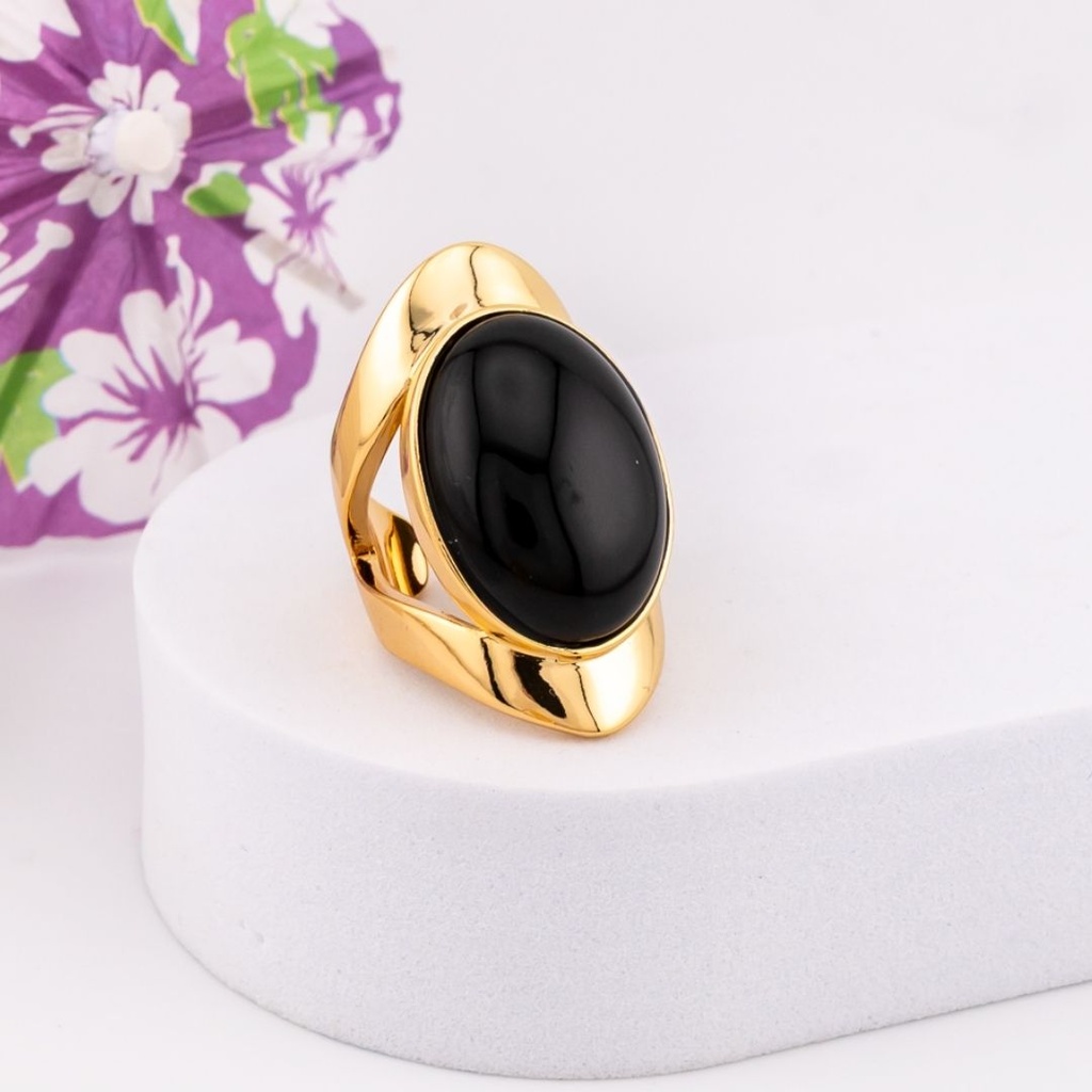 Anillo ajustable chunky baño 18k negro