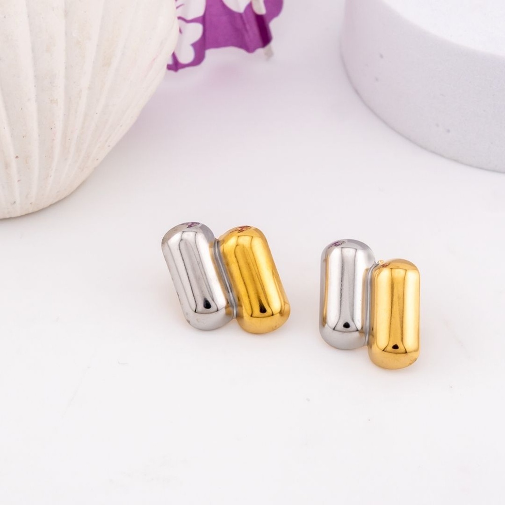 Aretes stud doble tono acero inoxidable