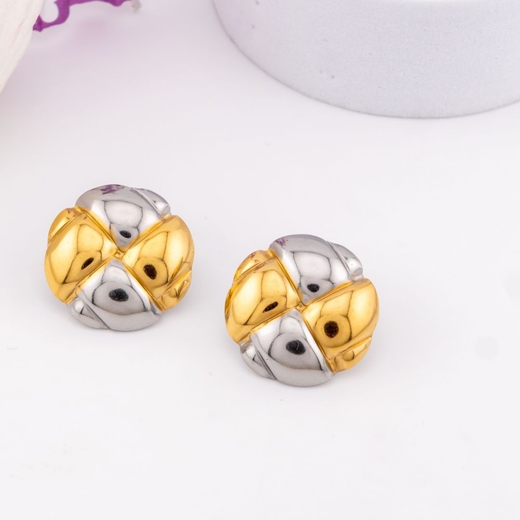 Aretes stud doble tono acero inoxidable
