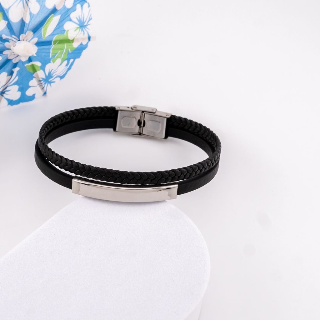 Pulsera para caballero de cuero y acero inoxidable 316L