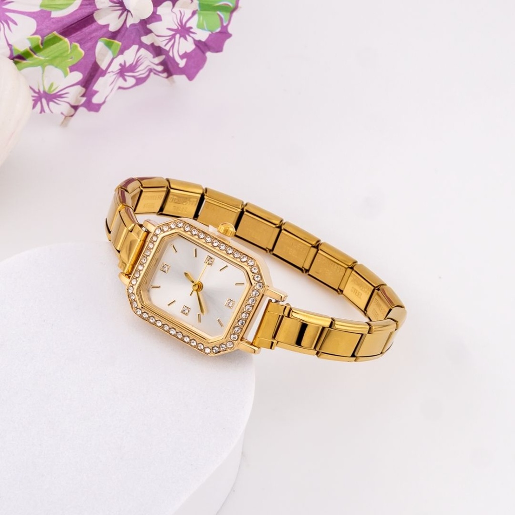 Reloj vintage cuadrado con zirconias acero inoxidable