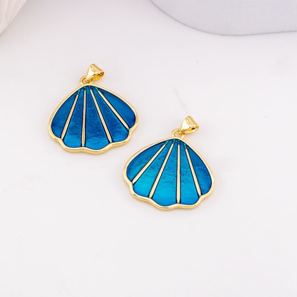 Dije almeja esmaltado baño 18k azul