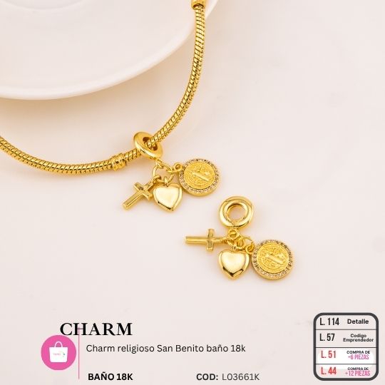 Charm religioso San Benito baño 18k