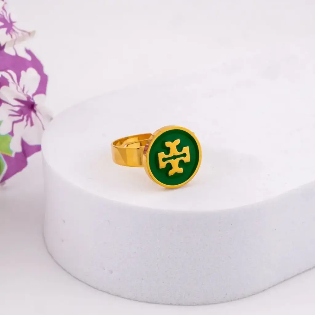 Anillo ajustable de marca acero inoxidable verde