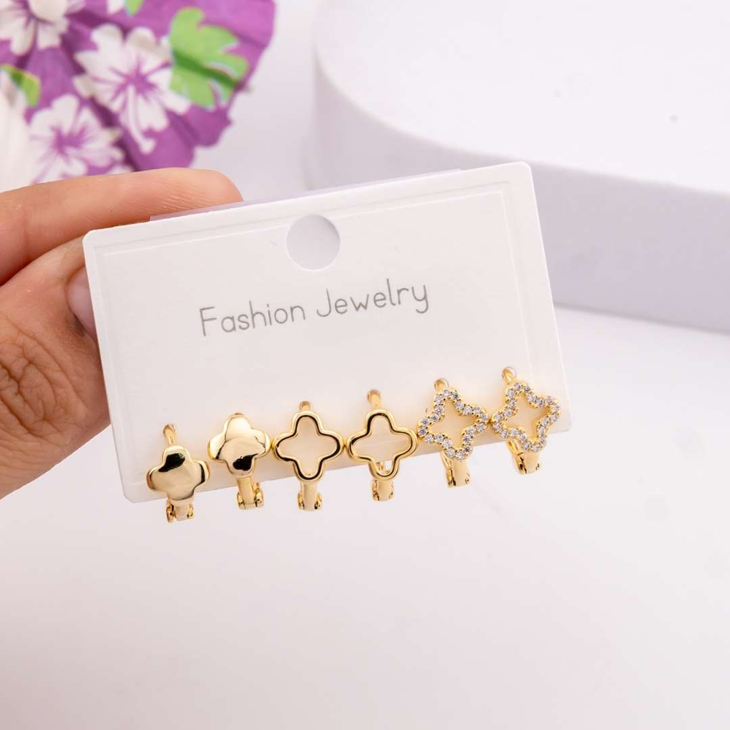 Set de argollitas con zirconias baño 18k