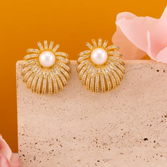 Aretes con zirconias y perlas baño 18k
