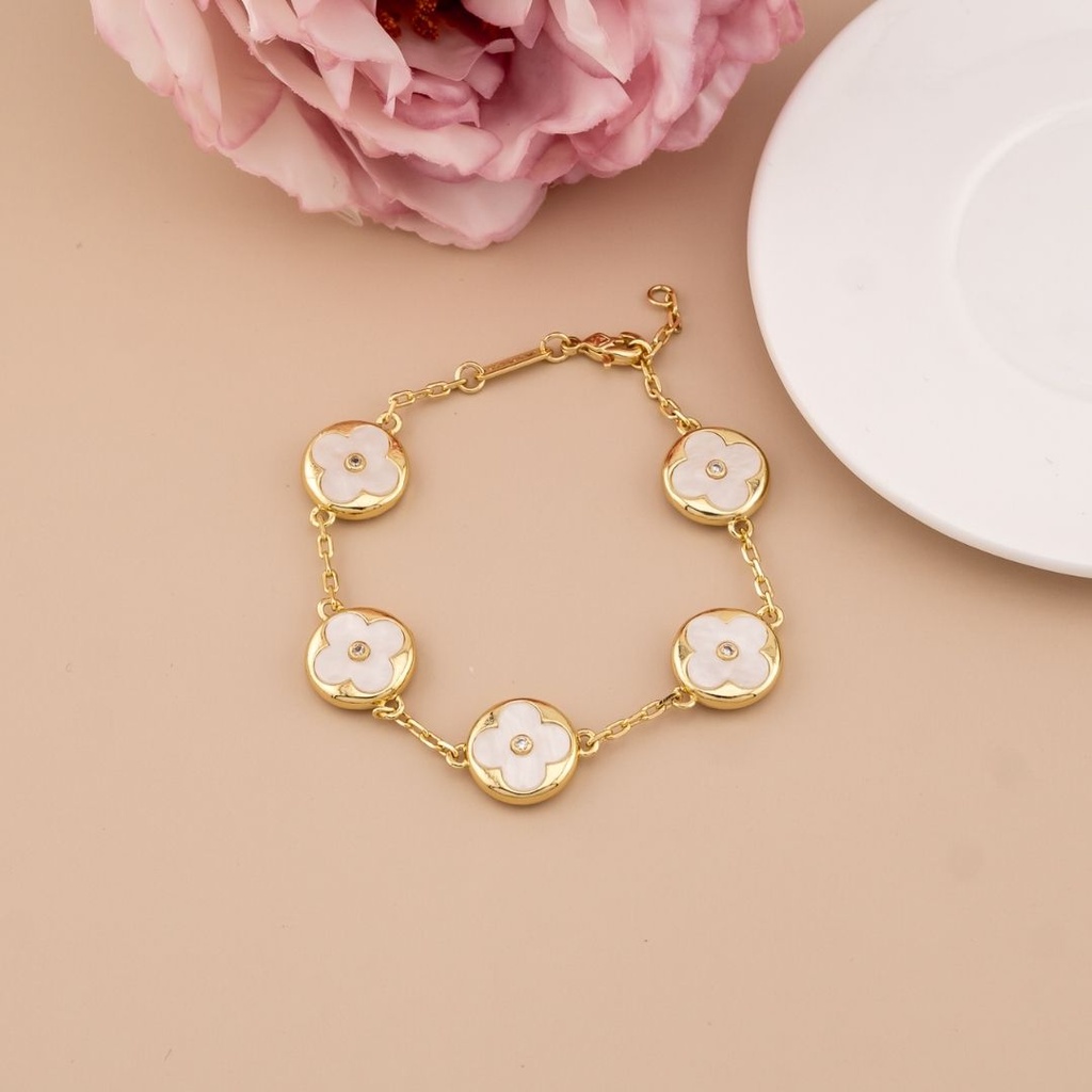 Pulsera de trebol baño 18k blanco