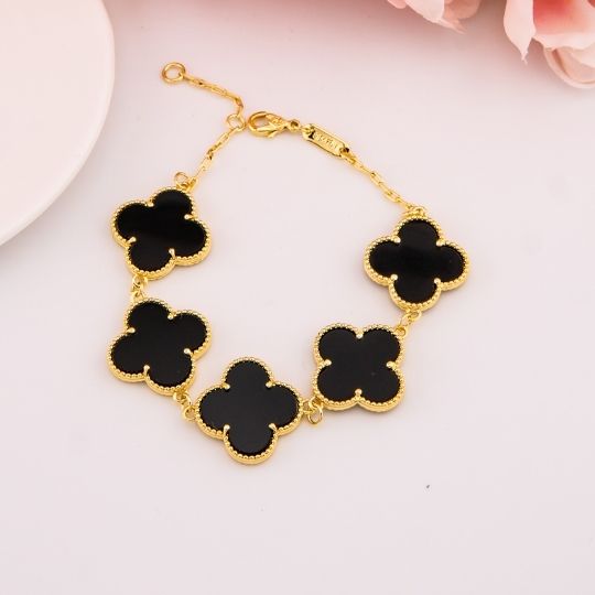 Pulsera chunky de trebol baño 18k negro
