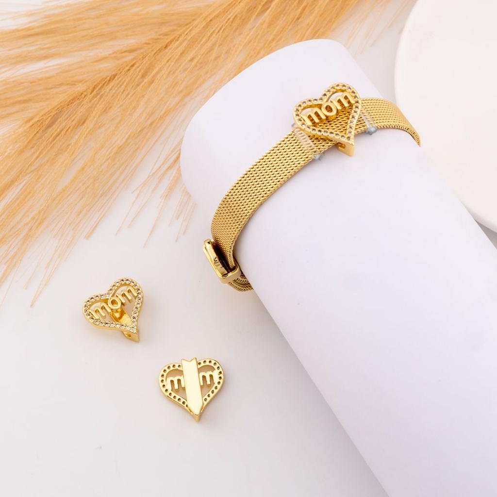 Separador de corazon MOM con zirconias baño 18k