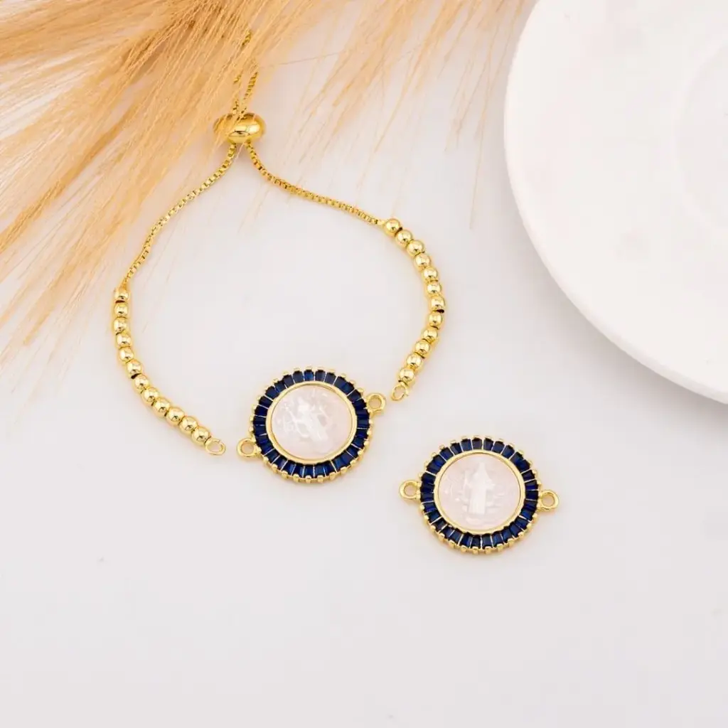 Enlace SAN BENITO de madre perla y zirconias baño 18k