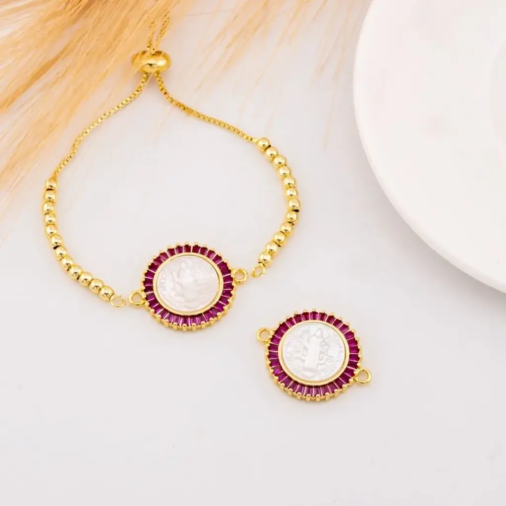 Enlace SAN BENITO de madre perla y zirconias baño 18k