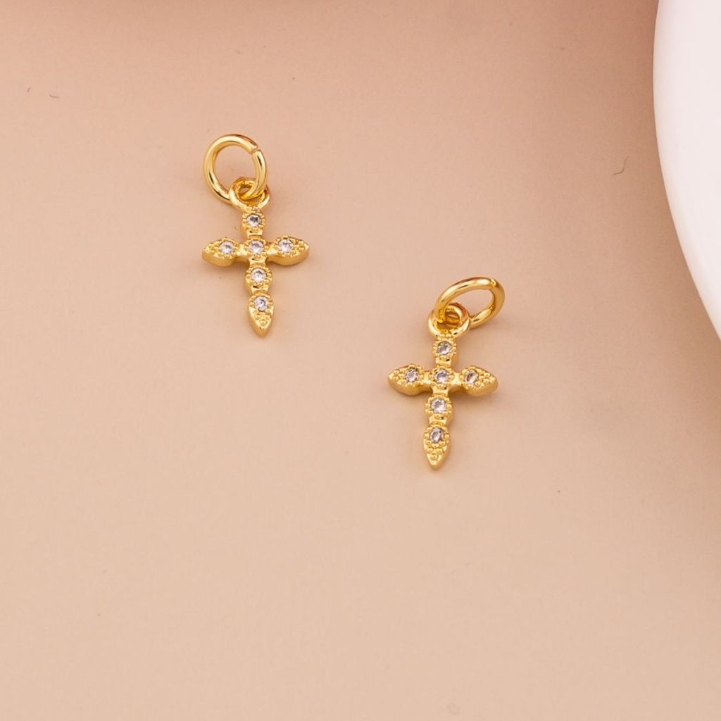 Dije de cruz mini micropave baño 18k