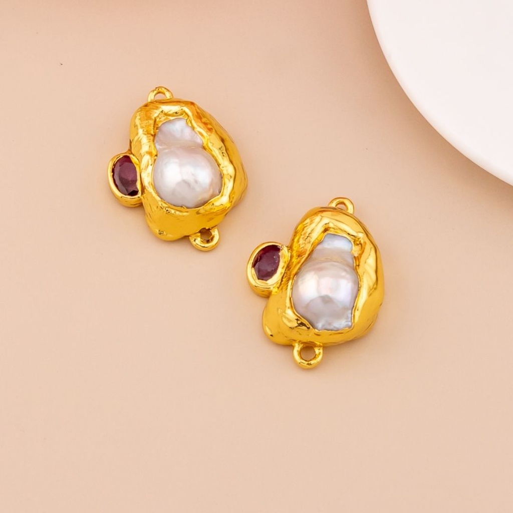 Enlace de perla barroca con zirconia engastado en Goldfilled rosado