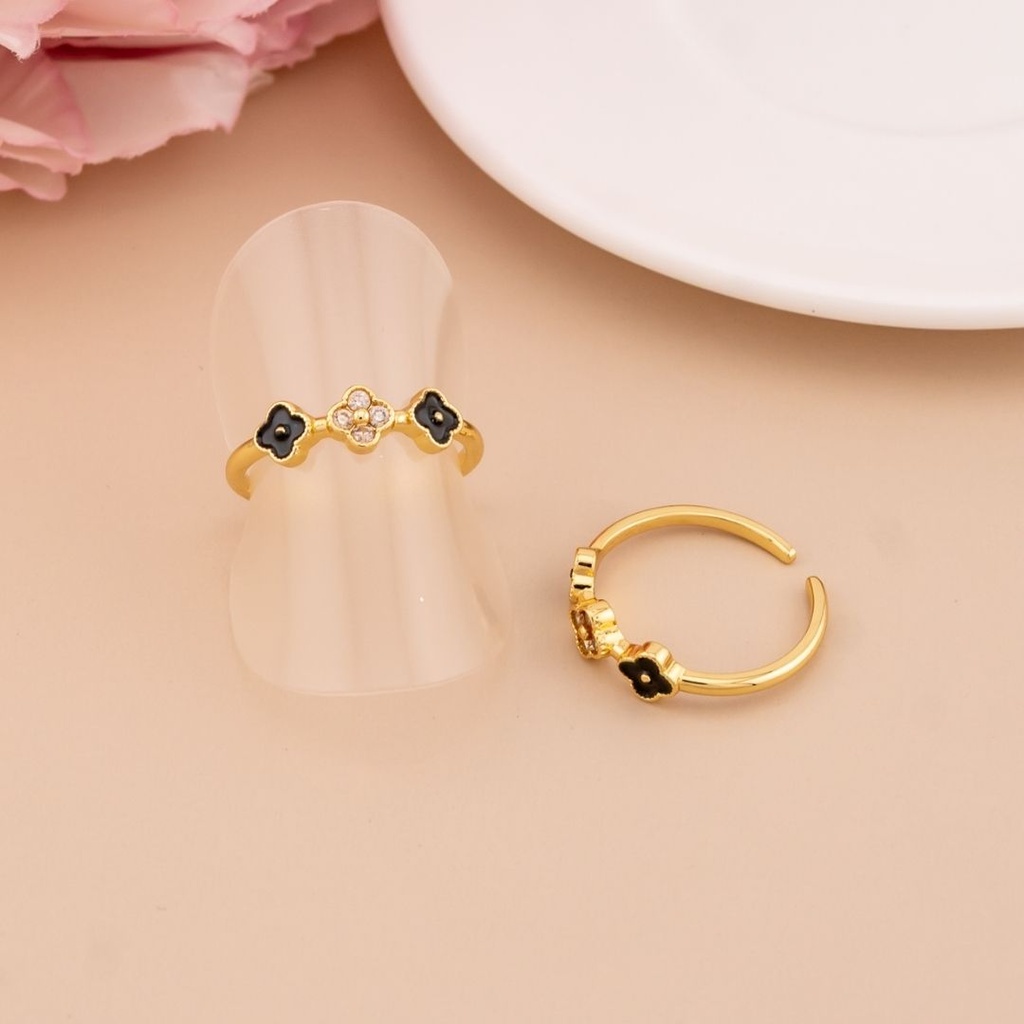 Anillo ajustable de trebol con zirconias baño 18k