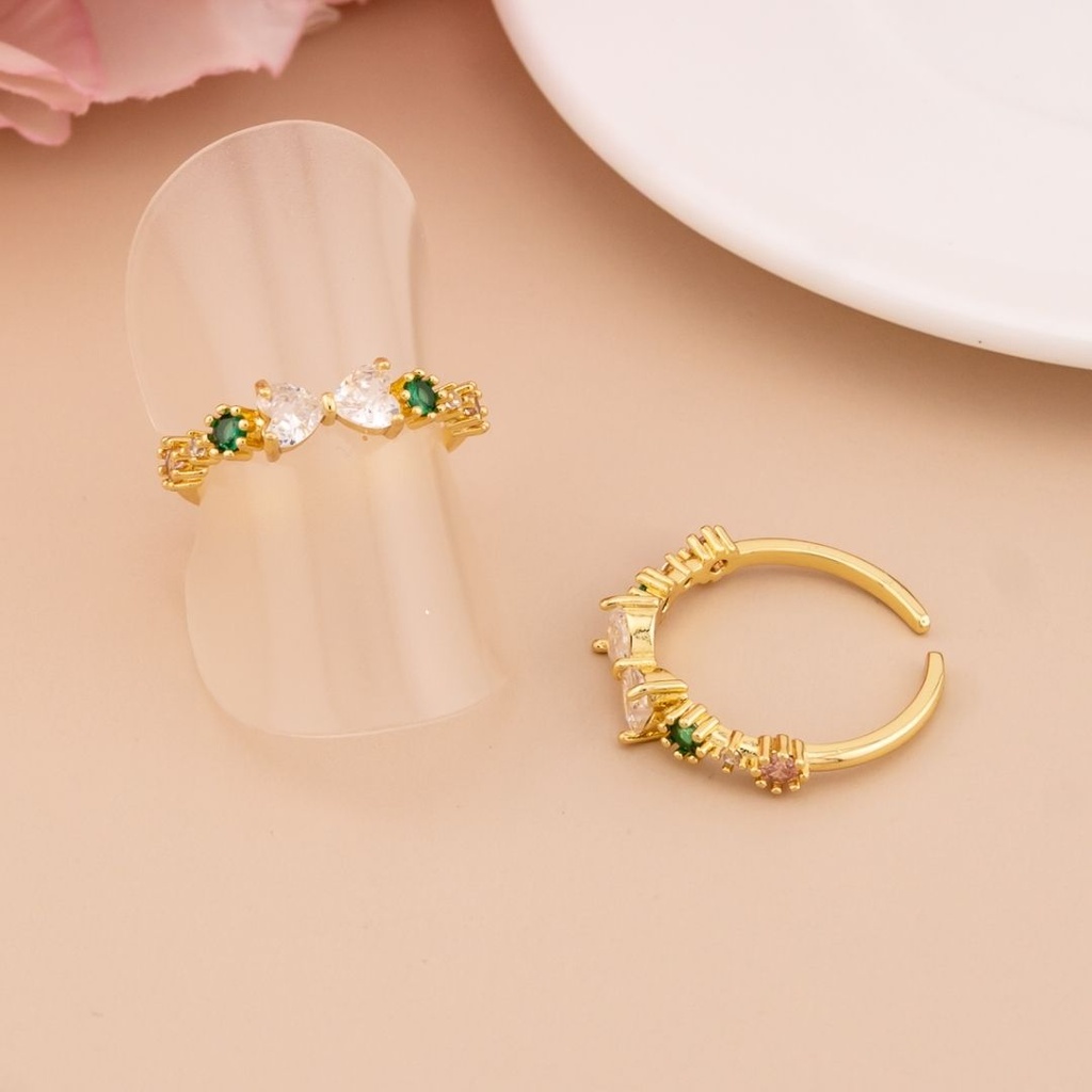 Anillo ajustable de chongo con zirconias baño 18k