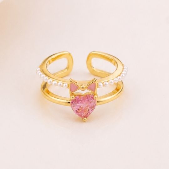 Anillo ajustable de chongo con perlas y zirconias baño 18k