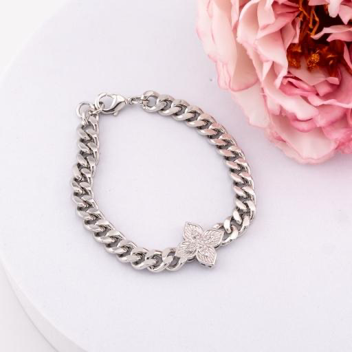 Pulsera chunky de trebol con zirconias baño 18k plat