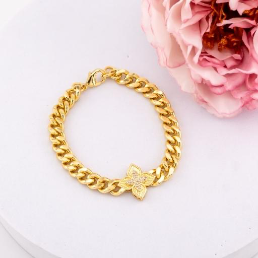Pulsera chunky de trebol con zirconias baño 18k