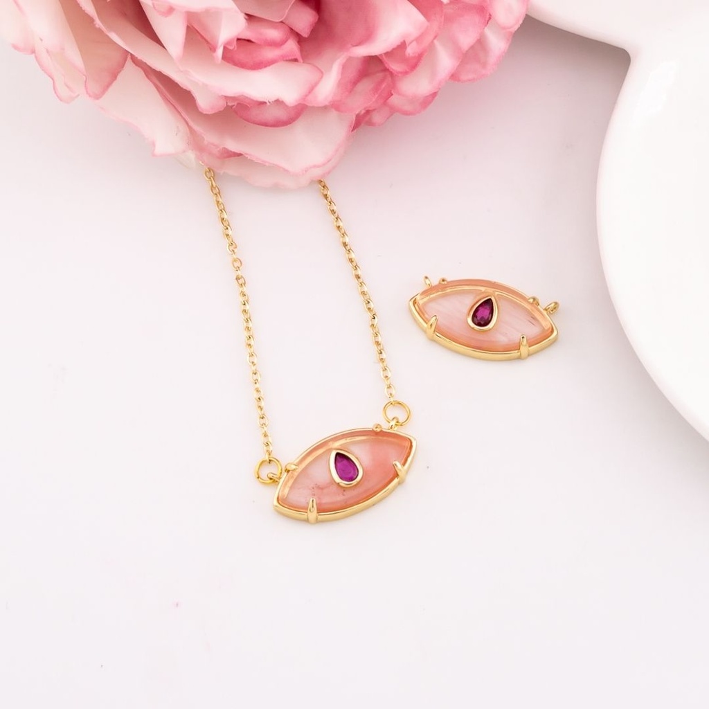 Dije ojo turco de piedra natural Cuarzo con zirconia baño 18k