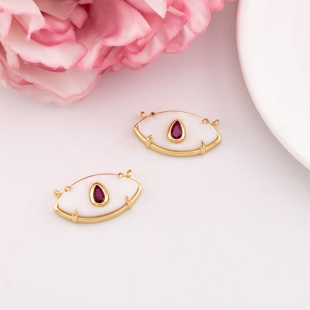 Dije ojo turco de piedra natural Jade blanco con zirconia baño 18k