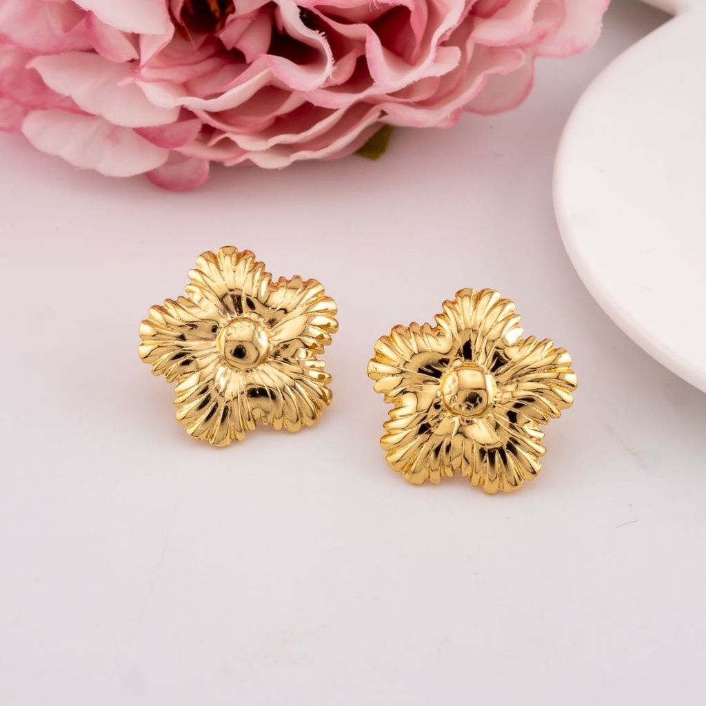 Aretes solidos de flor acero inoxidable