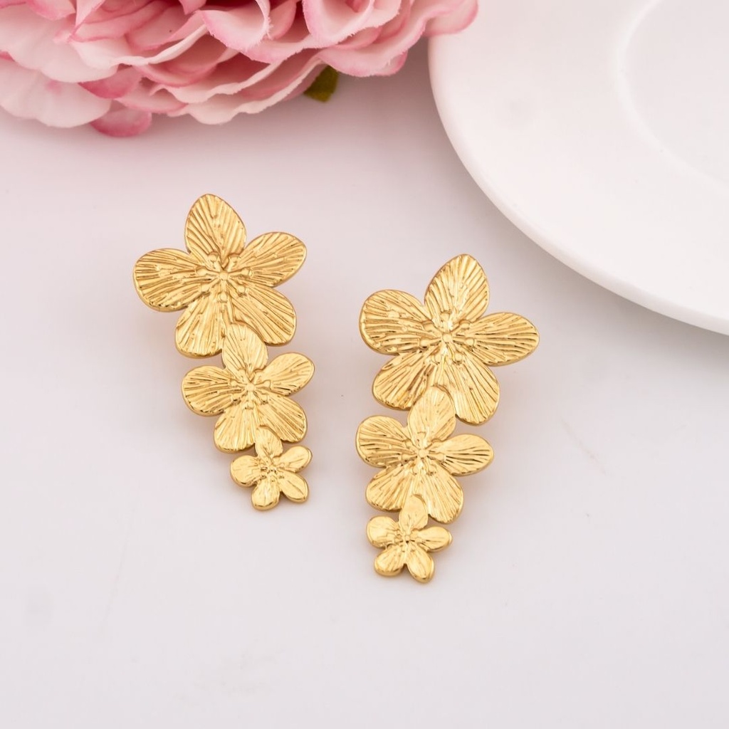 Aretes solidos de flores acero inoxidable