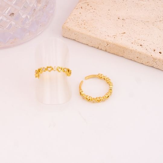 Anillo ajustable de corazones con zirconias baño 18k