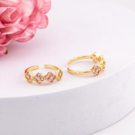 Anillo ajustable de trebol con zirconias baño 18k